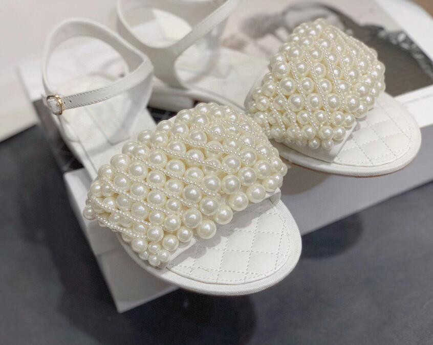 Summer new style leather outer wear pearl chain beach shoes casual flat sandals