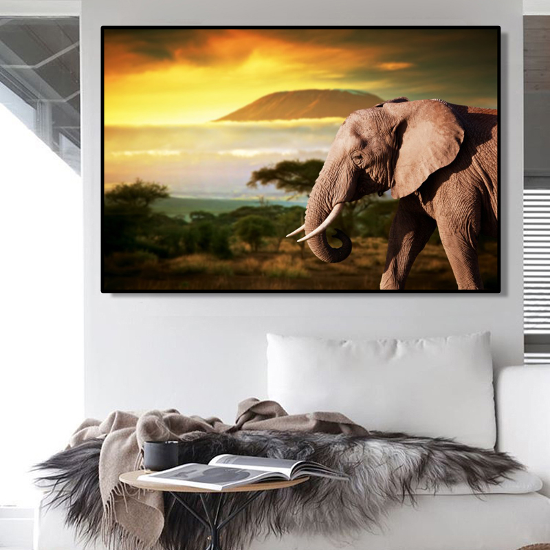 Modern Animals Landscape Posters and Prints Wall Art Canvas Painting African Elephant Pictures for Living Room Decor No Frame