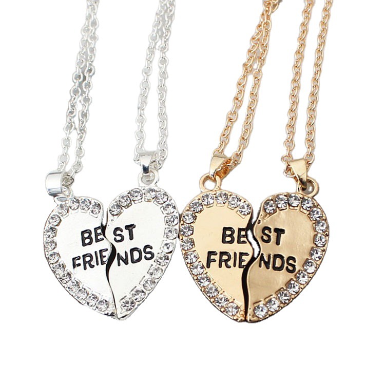 Best Friends Heart Pendent Necklaces For 2 Inlay Crystal 18K Gold Silver Plated Coupld Friendship Necklace Nice Jewelry Gift Wholesale Factory Price