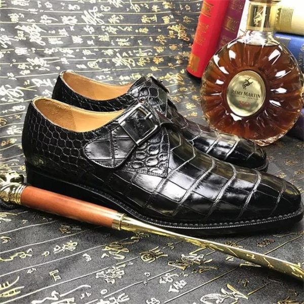 Monk Shoes Men PU Solid Color Fashion Business Casual Wedding Crocodile Pattern Single Buckle Elegant Dress Shoes CP033