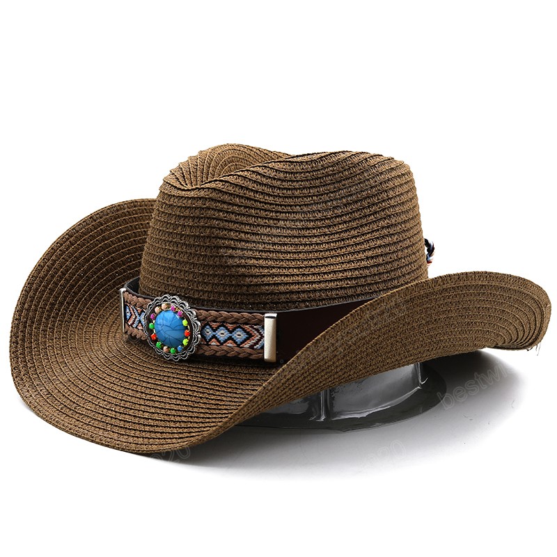 Summer Straw Hat for Men Women Sun Beach Hat Man Jazz Panama Hats Fedora Wide Brim Protection Cap with Belt cowboy hat