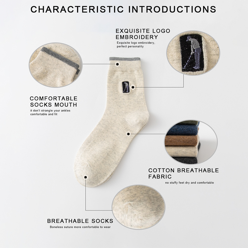 5 pairs High Quality Embroidery Men's Cotton Socks For Male Business Deodorant Dress socks men's Outdoor Baseball 220323