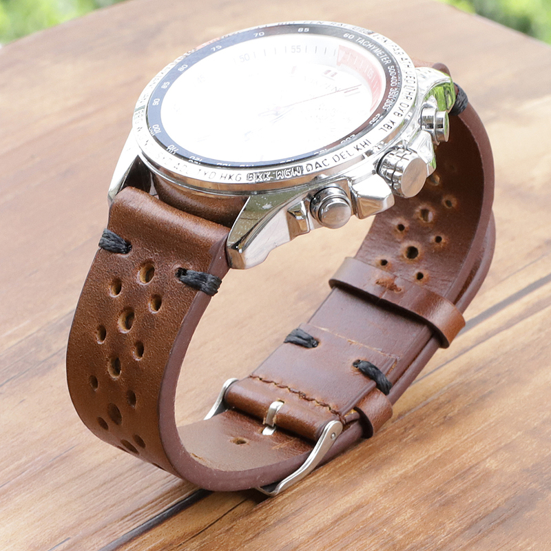 Retro Genuine Leather Watchband 18mm 20mm 22mm 24mm Calfskin Watch Straps Porous Breathable Handmade Stitching for Men 220412