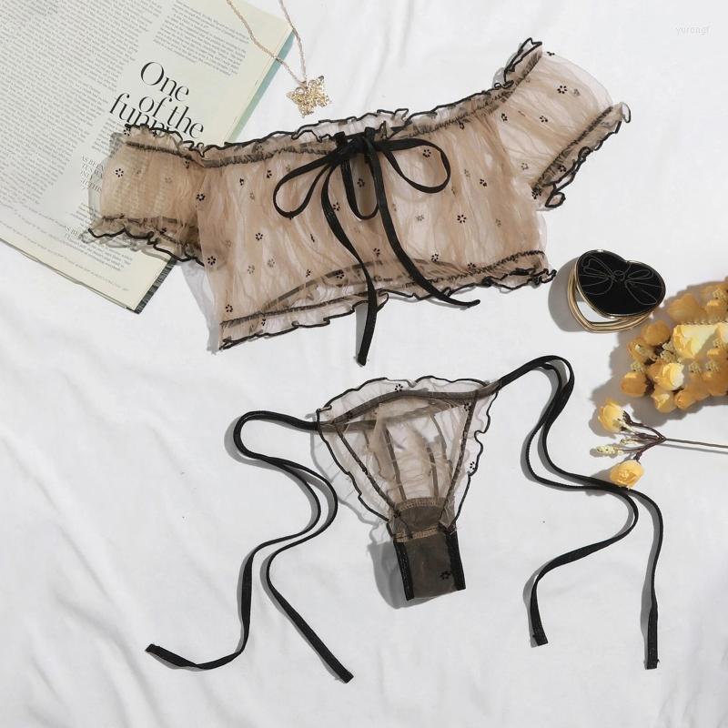 Bras Sets Floral Embroidery Mesh Lingerie Set Women Sexy Nightwear Bowknot Strapless Off Shoulder Crop Tops Thongs Exotic Underwear, Black
Bras Sets Floral Embroidery Mesh Lingerie Set Women Sexy Nightwear Bowknot Strapless Off Shoulder Crop Tops Thongs Exotic Underwear, Black