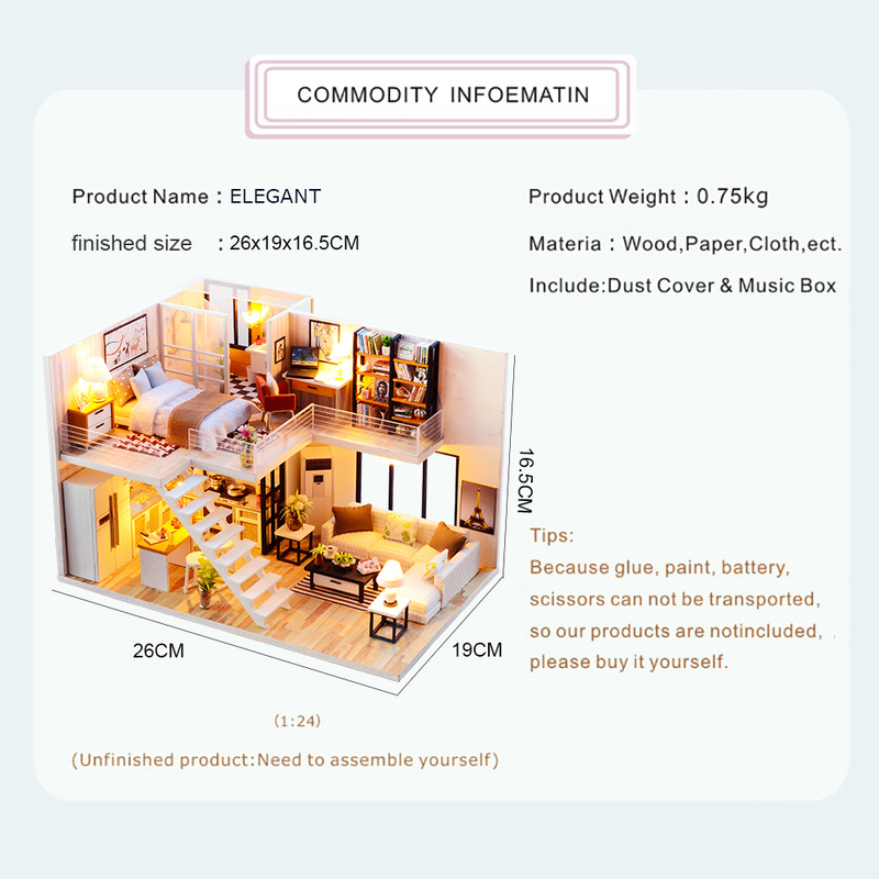 Cutebee DIY Dollhouse Kit Apartment Loft Wooden Miniature Doll Houses With Furniture LED Lights for Children Birthday Gift 220720 - view 3