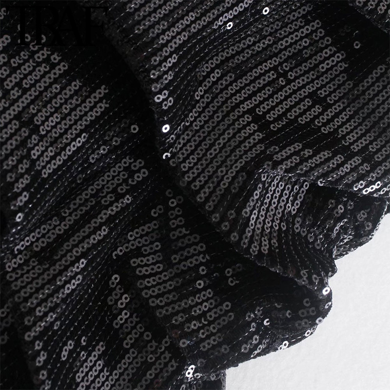 TRAF Women Chic Fashion With Tassel Pleated Sequin Party Mini Skirt Vintage High Waist Side Zipper Female Skirts Mujer 220322