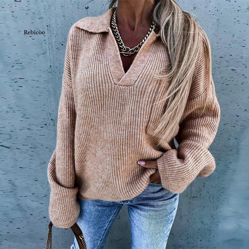 Autumn Knitted Turn-Down Collar Solid Pullover Casual Sleeve Loose Lady, Rose red
Autumn Knitted Turn-Down Collar Solid Pullover Casual Sleeve Loose Lady, Rose red