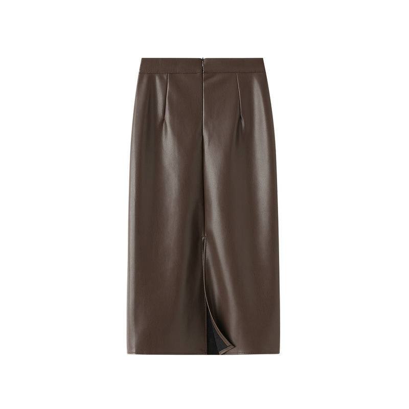 Women Autumn Pu Leather Skirt Split Hem Bodycon High Waist Winter Femme Faldas Jupe Saia 220317