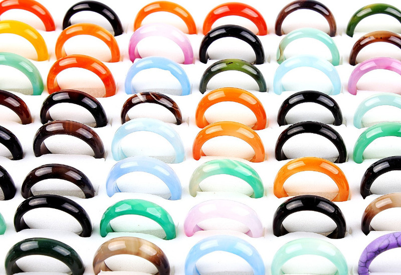 Wholesale Bulk Lots Womens 50Pcs Smoothy Mixed color Stone Finger Rings Band Couple Wedding Engagement Mens FREE 220413
