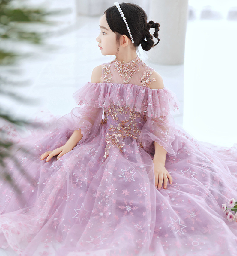 Sequined 2-14 Years Lace Tulle Flower Girl Dresses Bows Children's First Holy Communion Princess Ball Gown Wedding Party Dress 403