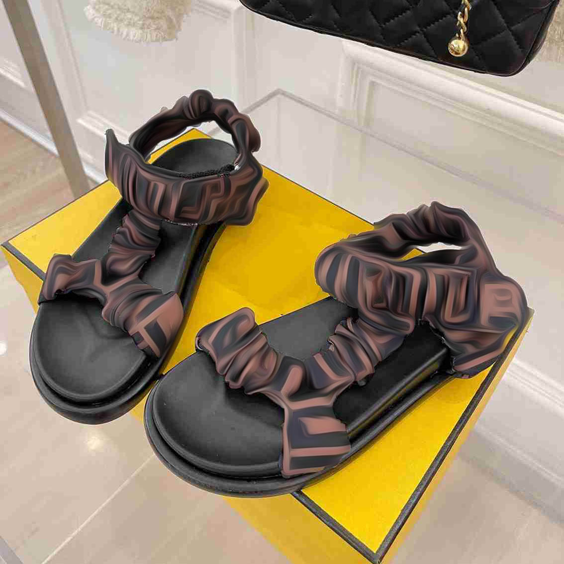Classic Print Women Brown satin sandals Silk Scarf Fabric Comfort Soft Flat Slippers Beach Shoes Sandals Size 35-43
Classic Print Women Brown satin sandals Silk Scarf Fabric Comfort Soft Flat Slippers Beach Shoes Sandals Size 35-43