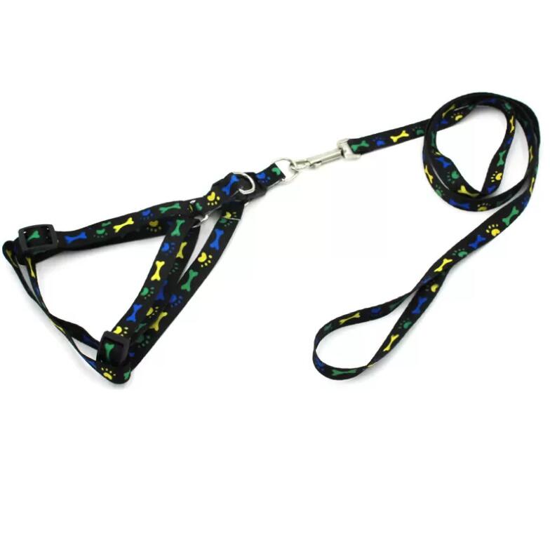 Dog Harness Leashes Nylon Printed Adjustable Pet Collar Puppy Cat Animals Accessories Necklace Rope Tie