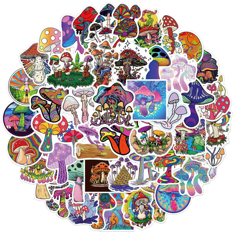 50Pcs/Lot Psychedelic Aesthetics Mushroom Stickers Decal Car Guitar Motorcycle Luggage Suitcase Cartoon Graffiti Sticker
