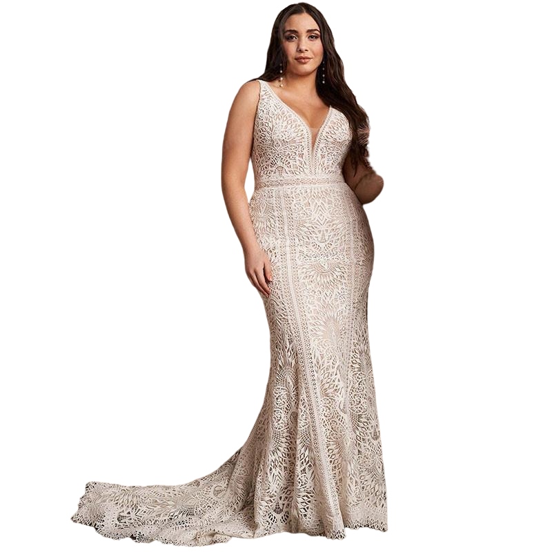 Plus Size Beach Mermaid Wedding Sresses Vintage Crochet Lace V-neck Bohemian Outdoor Bridal Gown robe mariee boheme chic