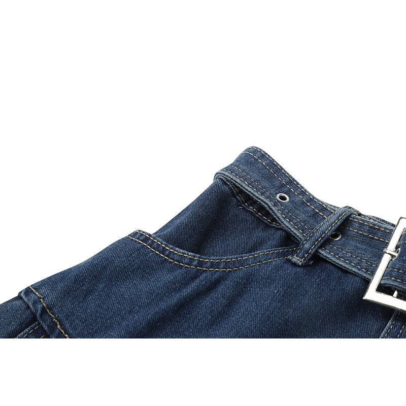 Y2k High Waist Denim Mini Pleated Skirts With Belt Women Summer Fashion Retro A Line Skirt Korean Ins Female Casual 220322