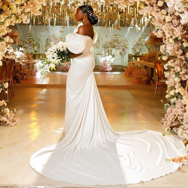 Elegant Nigeria African Mermaid Wedding Dress 2022 Off The Shoulder Plus Size Boho Country Garden Bridal Gowns Satin Bohemian Robe De Mariage vestidos