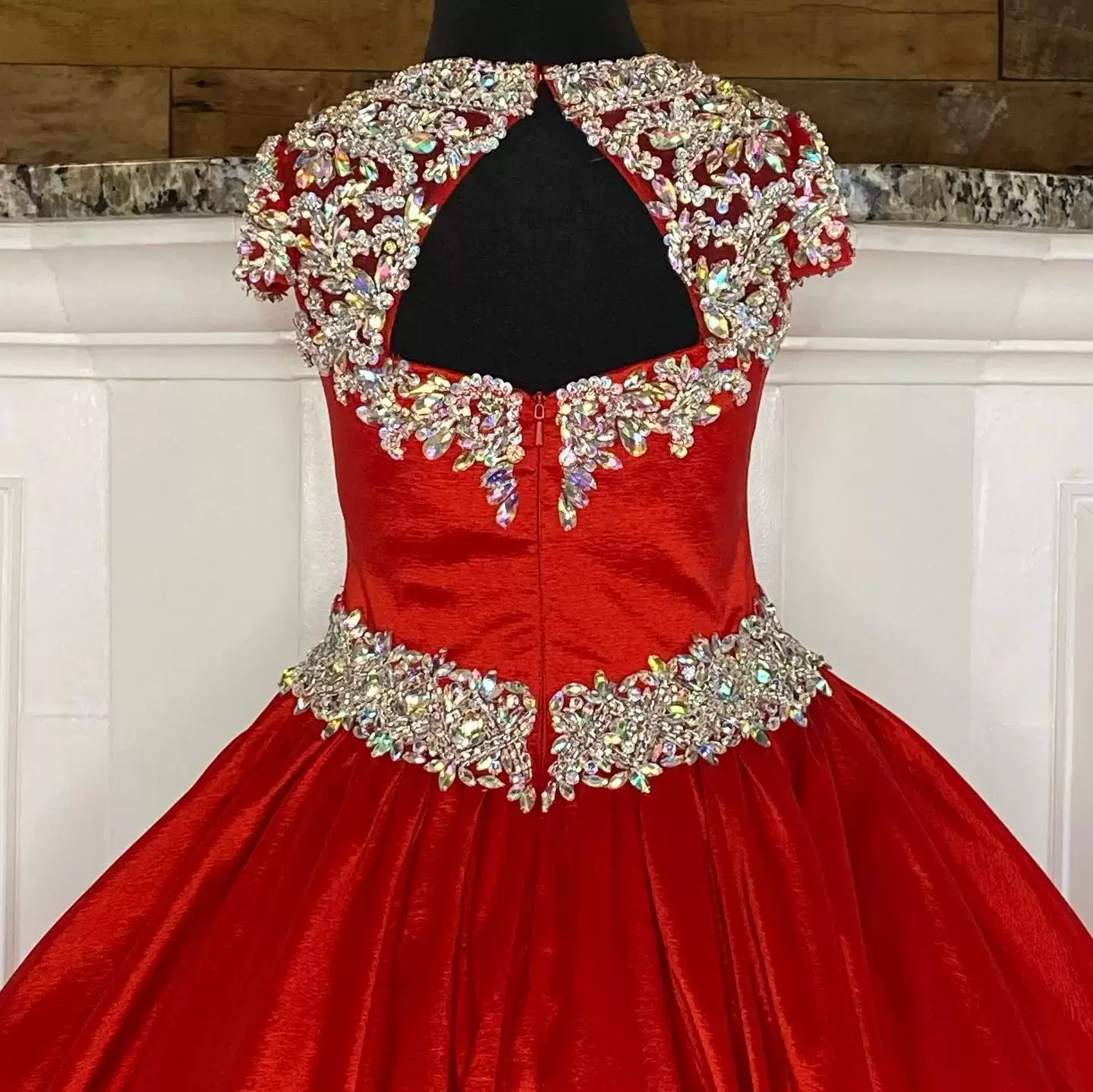 Fashion Little Miss Pageant Dress for Teens Juniors Toddlers AB Stones Crystal Taffeta Long Kids Gown Formal Party Beading High Neckline rosie Custom-