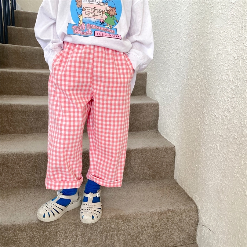 Spring girls cotton plaid Hip pants Kids soft loose cotton trousers 2-7Y 220512