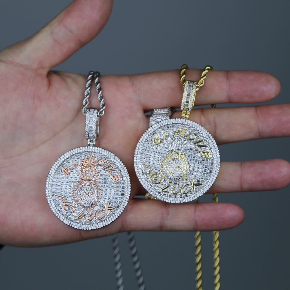 Bling Round Custom Letter Pendant Iced Out Money Bag Dollar Symbol Necklace Paved 5A CZ Cubic Zircon Men Hip Hop Jewelry