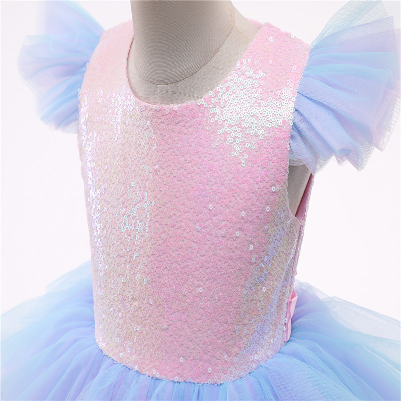 Girls Formal Princess Dress Kids Lace Tulle Rainbow Elegant Evening Party Cake Tutu Prom Gown Children Wedding Communion Costume 220707