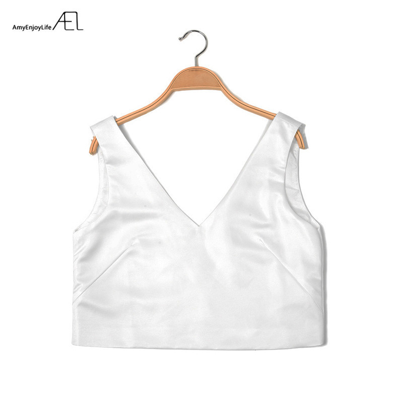 AEL Fashion White V-neck Short Vest Tops Sexy Backless Lady Clothse Summer High Quality Women Casual Boutique Clothing 220325