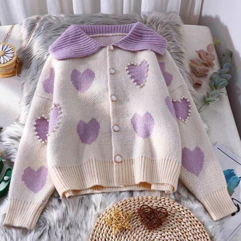 Women's Knits & Tees Doll Collar Long-sleeved Sweater Women Autumn/winter 2022 Korean Handmade Beaded Love Jacquard Knitted Cardigan Jacket, White
Women's Knits & Tees Doll Collar Long-sleeved Sweater Women Autumn/winter 2022 Korean Handmade Beaded Love Jacquard Knitted Cardigan Jacket, White