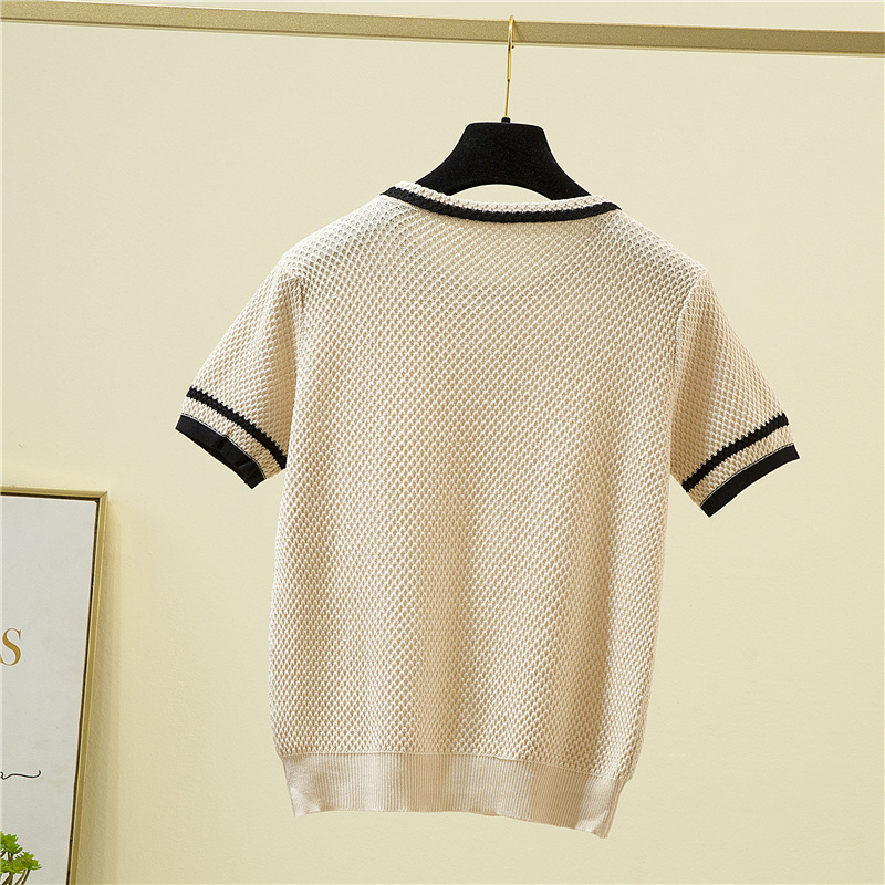 Korean Fashion Bow Patchwork Short Sleeve T-Shirt Women Elegant Summer Knitted Tees Office O-Neck Thin Woman Tshirt Tops Female 220328