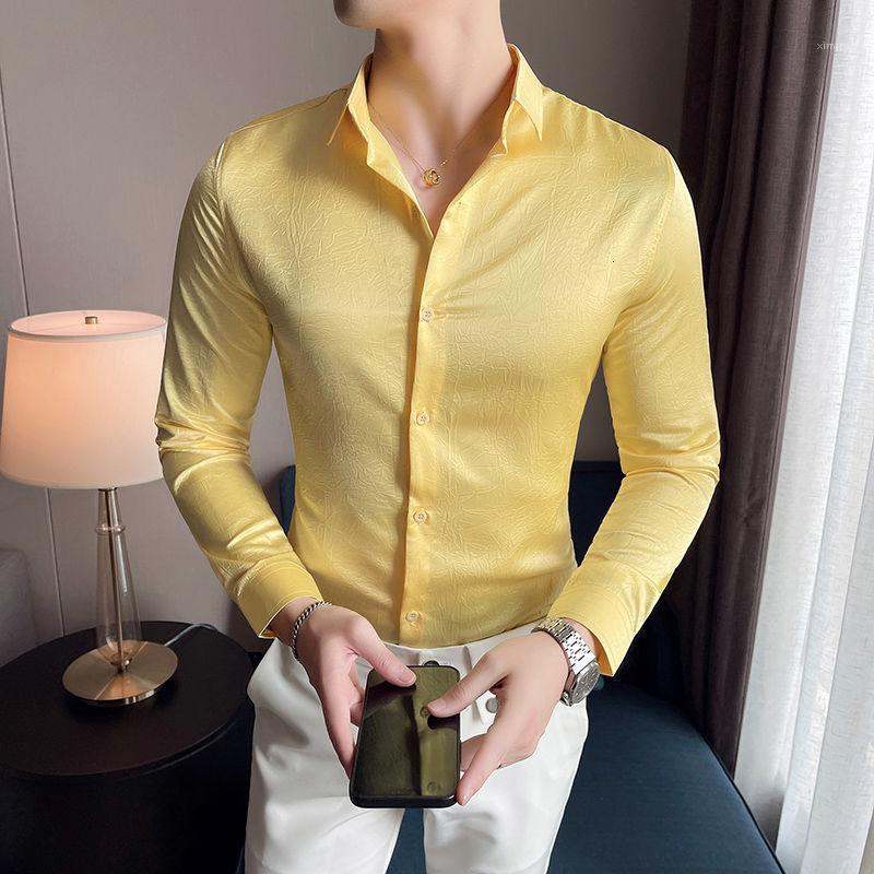Men's Casual Shirts Four Season British Men Yellow Solid Color Long Sleeve Shirt Slim Dark Green Camisa Social Masculina Black Dress
Men's Casual Shirts Four Season British Men Yellow Solid Color Long Sleeve Shirt Slim Dark Green Camisa Social Masculina Black Dress