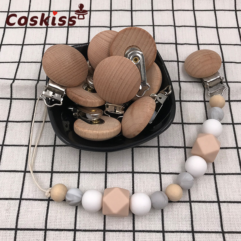 20pcs Wooden Pacifier Clip Nursing Accessories Beech Pacifier Clips Chewable Teething Diy Dummy Clip Chains Baby Teether 220507