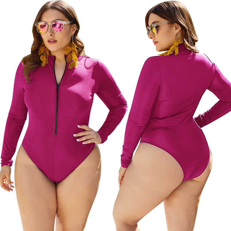 Damen-Bademode in Übergröße, Rashguard, langärmelig, einteiliger Badeanzug, Reißverschluss, Surf-Badeanzug