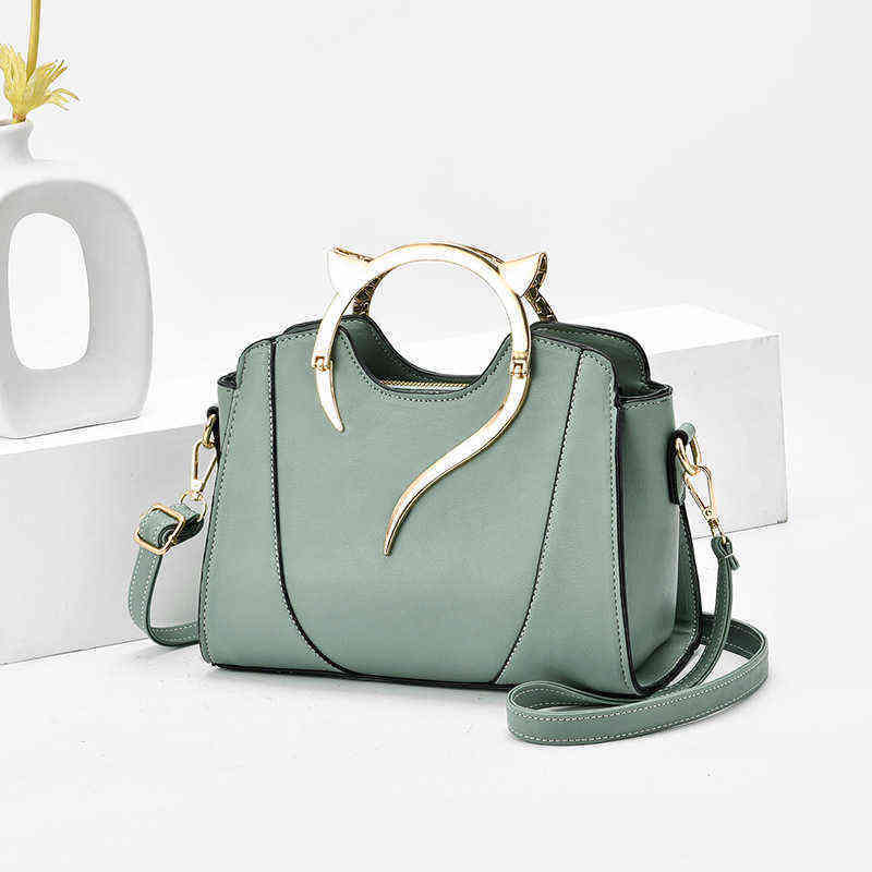 Simple Female Leather Shoulder Bags Handbag 2021 New Style Fashion Cat Portable Candy-Colored Women's Shell Bag G220422