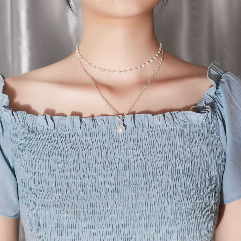 Necklace Choker Elegant Women Pearl Pendant Silver Color Clavicle Chain Copper Bridal Wedding Cute Girl Jewelry Gift