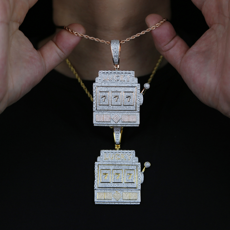 Full Cz Stone Paved Number Letter Lucky 777 Charm Pendant Necklace New Hip hop Jewelry For Men Women Iced out Gold Silver Jewelrys Wholesale