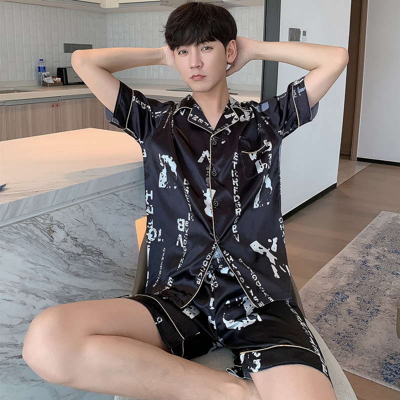 M 5XL Men Summer Pajama Sets Man Large Bust Silk s Shorts Pants Satin Sleep Wear Pijamas Pyjama Mujer 4x 220628