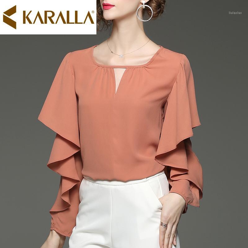 Women's Blouses & Shirts Round Collar Hollow Out Design Blouse Exquisite Ruffled Long Sleeves Tops Elegant Woman Solid Color Chiffon C654, Khaki
Women's Blouses & Shirts Round Collar Hollow Out Design Blouse Exquisite Ruffled Long Sleeves Tops Elegant Woman Solid Color Chiffon C654, Khaki