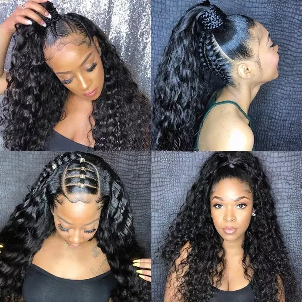 Free shipping Long Deep Water Wave Lace Front Brazilian Wigs With Natural Hairline For Black Women Synthetic Frontal Closure Wig