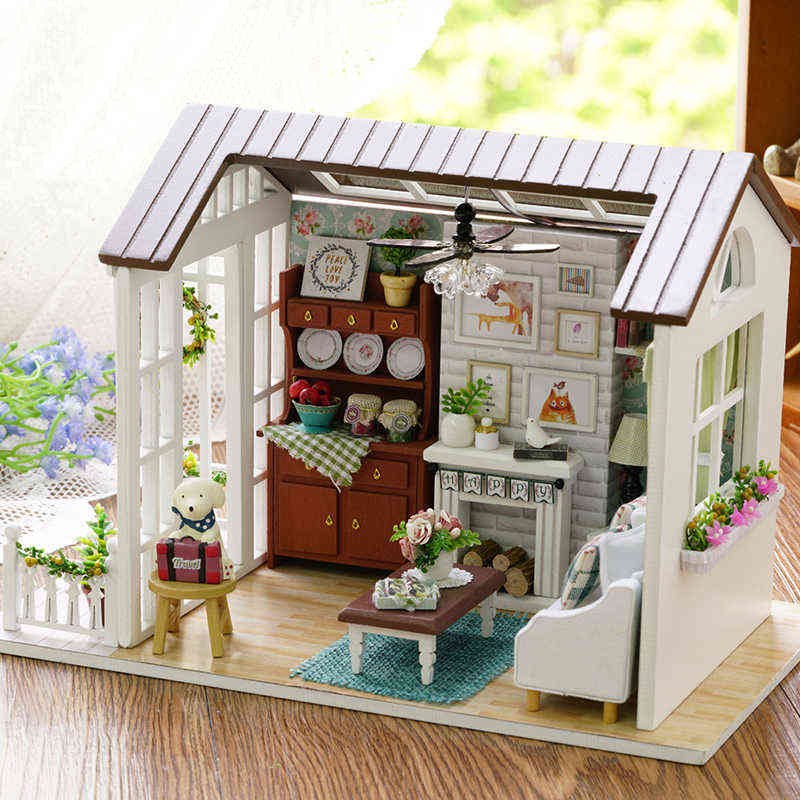 Cutebee DIY Dollhouse Wooden Doll Houses Miniature Building Kit With Furniture LED Lights Toys For Children Birthday Gift