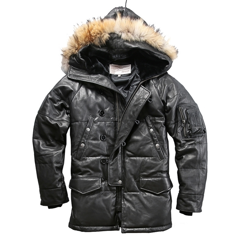 018 Read Description quality super warm genuine sheep skin duck down leather jacket mens sheep leather duck down coat 201128