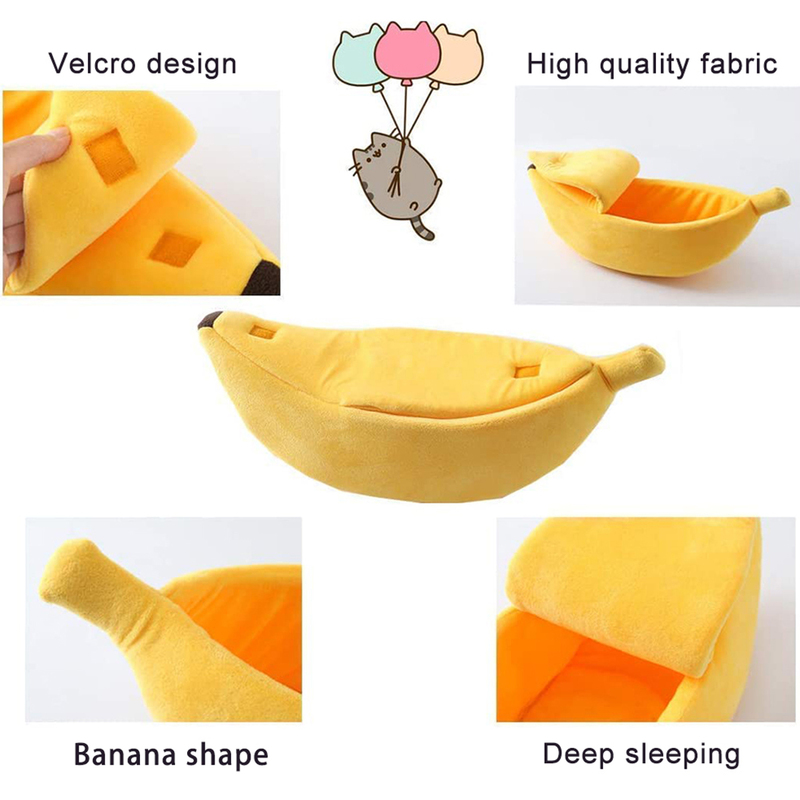 Cute Banana Cat Bed House Super Soft Pet Kennel Dog Warm Sleeping Basket Kitten Comfort Cushion For Cats Portable Cozy Cave 220323