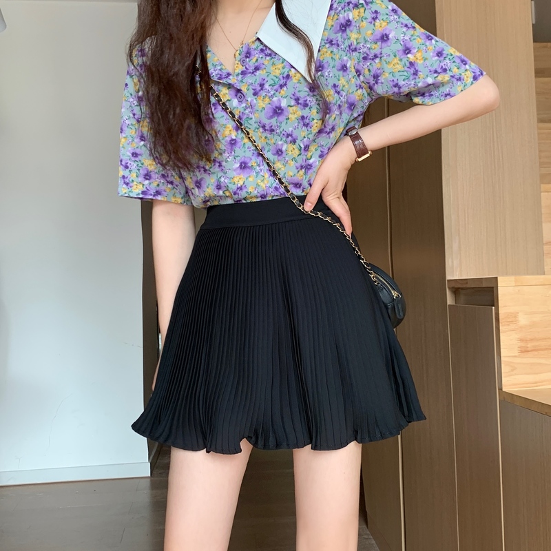college style high waist retro A-line pleated skirt women 220322