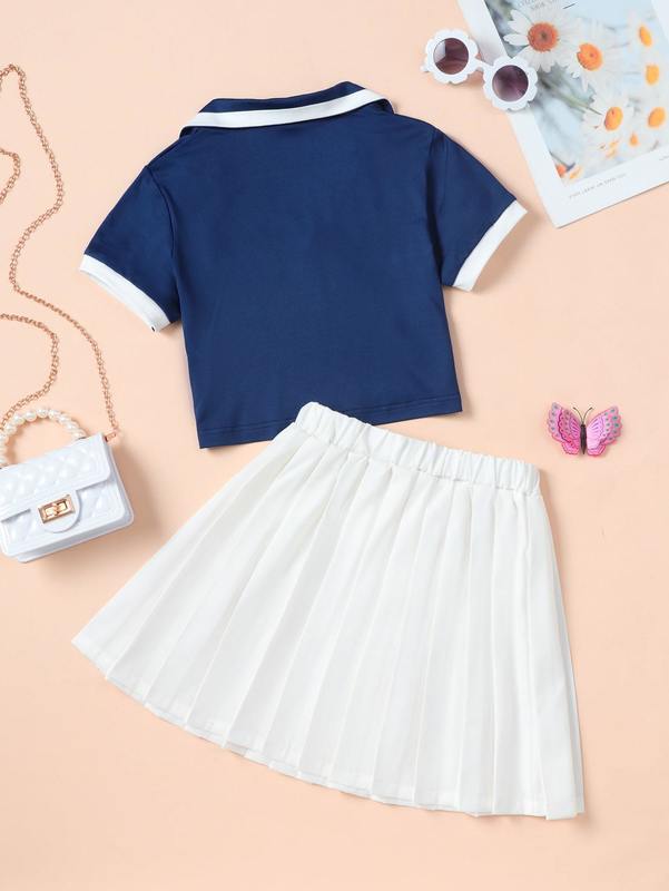 Girls V Neck Tee And Pleated Skirt SHE