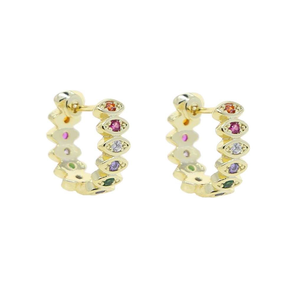 White Rainbow Cubic Zircon Stones Paved Huggie Hoop Earring with Gold Plated Round Stud Earring for Women Lady Party Jewelry Wholesale