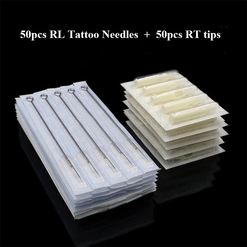 50 Pcs 3RL 5RL 7RL 9RL 11RL Size Tattoo Needles + 50pcs 3/5/7/9/11RT White Disposable Tips Kit Free 220316