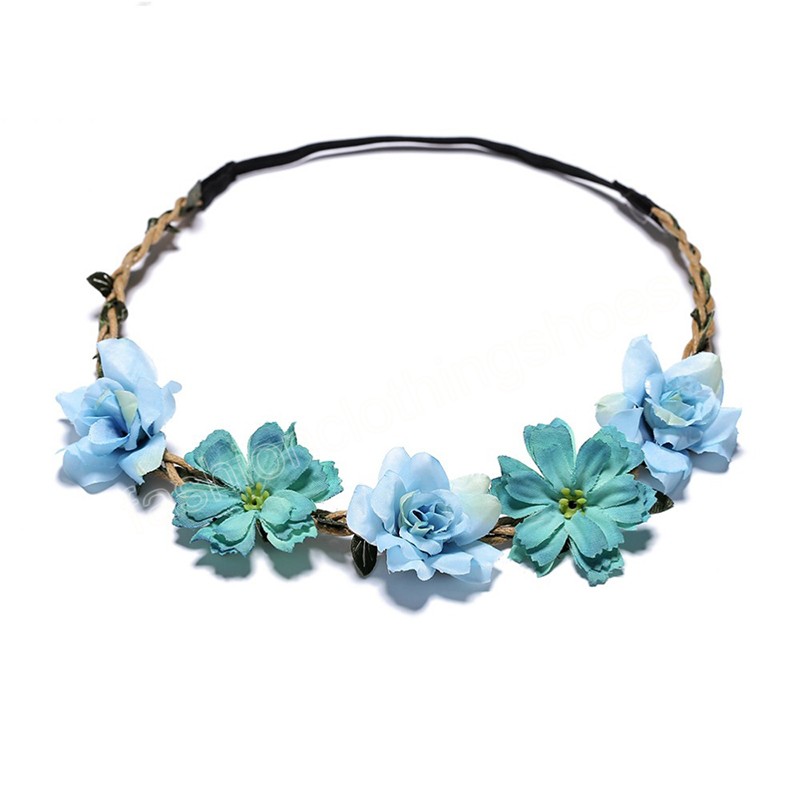Women Girls Flower Headband Beach Party Garland Princess Wreath Wedding Bridesmaid Bride Headpiece Bohemian Hair Accessories