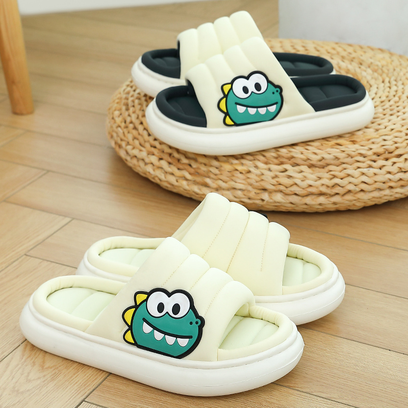 All Senson Soft Thick Platform Down Linen Slippers Lovely Dinosaur Bedroom Cotton Home Shoes Indoor Couples Men Women Slides