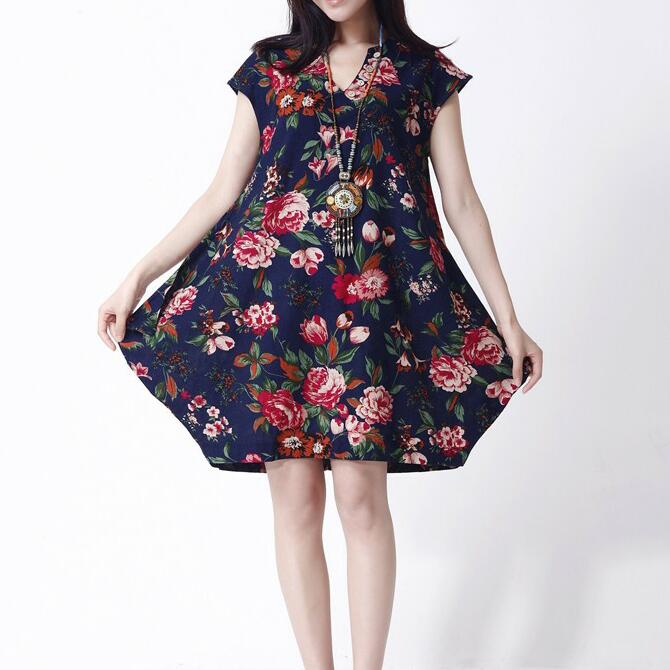 New Summer Women Fashion Style Loose Dresses V-neck Short Sleeve Flowers Printing Buttons Cotton Linen Casual Dress For Ladies Navy
New Summer Women Fashion Style Loose Dresses V-neck Short Sleeve Flowers Printing Buttons Cotton Linen Casual Dress For Ladies Navy