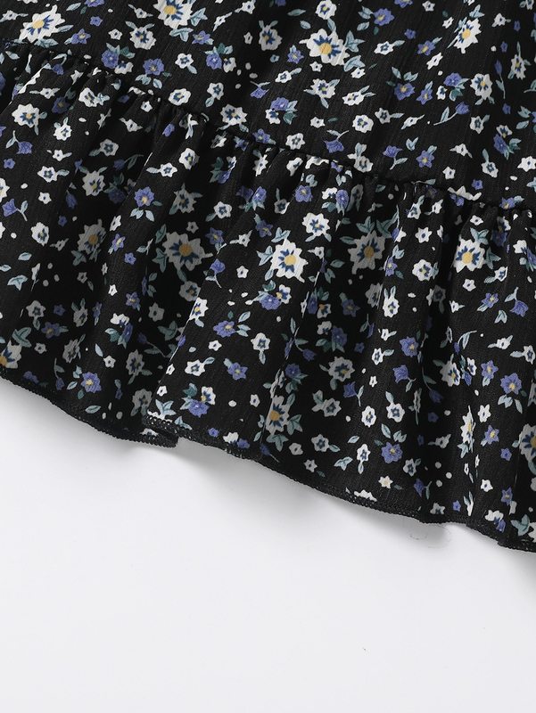 Girls Ditsy Floral Puff Sleeve Ruffle Hem Top & Shorts SHE