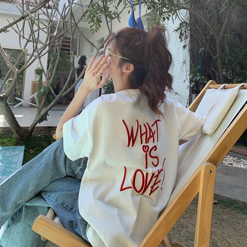 Arrival Korean Style Summer Women Casual Loose Short Sleeve T Shirt Letter Oneck Embroidery Cotton Tshirt V347 220527