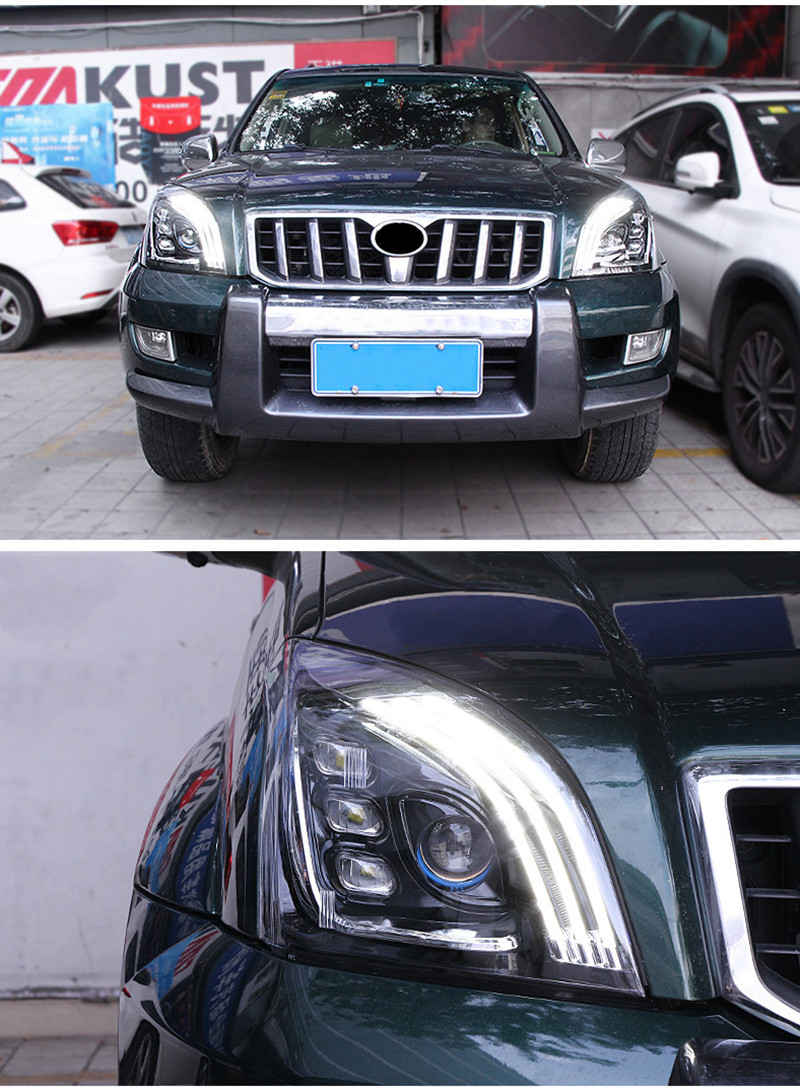 2 pcs head lamp For Toyota Prado 2003-2009 Land Cruiser LED daytime turn signal headlights high beam working lights