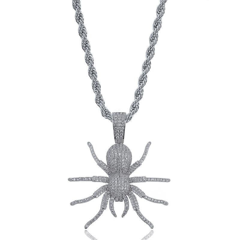 Pendant Necklaces Hip Hop Micro Paved Cubic Moissanite Bg Iced Out Black Spider Pendants Necklace For Men Rapper Jewelry Gold ColorPendant